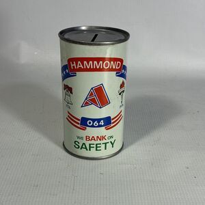 Vintage 1976 US Bicentennial Tin Coin Bank Hammond We Bank On Safety Very Clean